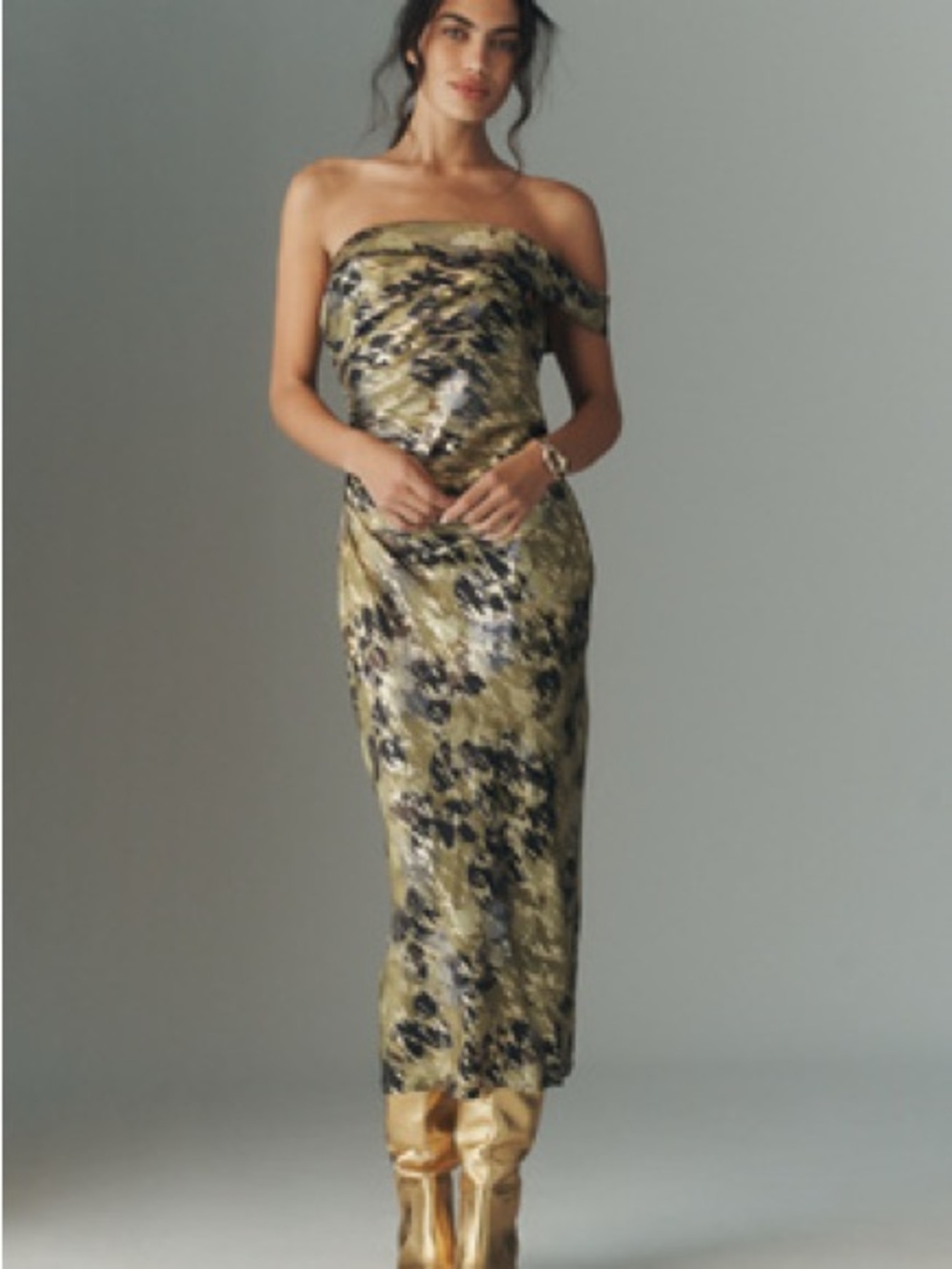 By Anthropologie One-Shoulder Printed Slim
Midi Dress